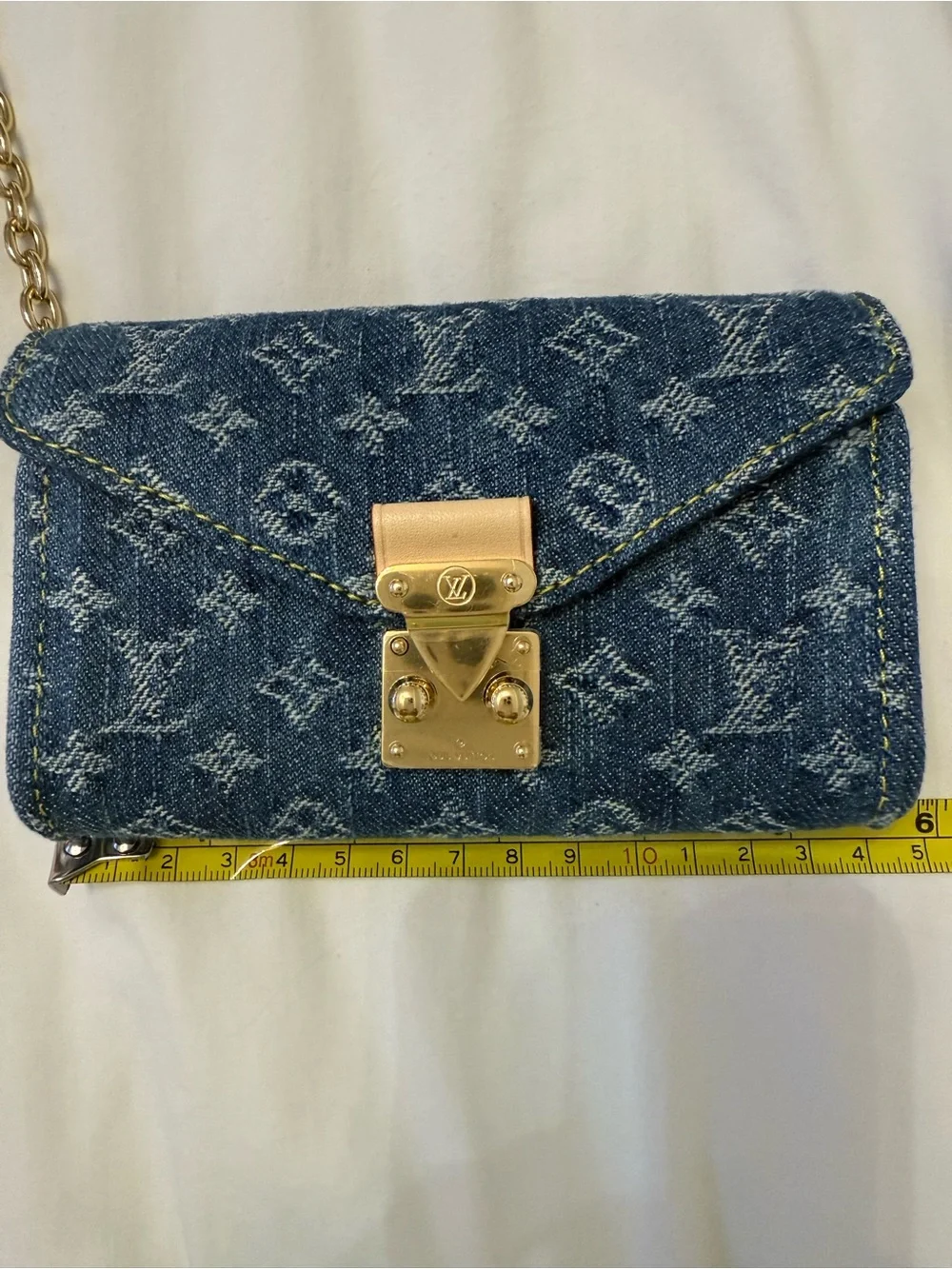 Louis Vuitton Denim Pouch Metis Belt Mini Pochette in Dark Blue with Gold Chain
